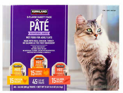 Kirkland Pate Wet Cat Food 3 Flavor Variety Pack 44 individual Trays 3.5 OZ NIB $34.00