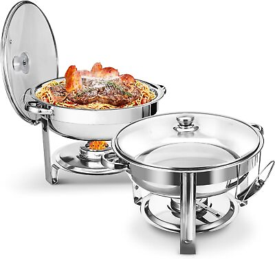 #ad #ad Chafing Dish Buffet Set 2 Pack 5QT Round Chafing Dishes for Buffet Glass Lid $85.99