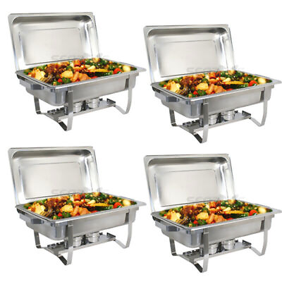 #ad Set of 4 Catering Stainness Steel Chafer Chafing Dish Sets 8 QT w Warmer Sturdy $112.58
