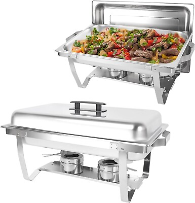 #ad Chafing Dish Buffet Set 8QT Stainless Steel Rectangular Chafers 2 Pack Catering $65.99
