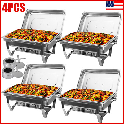 4 Pack 8 QT Stainless Steel Chafer Buffet Chafing Dish Set with Foldable Frame $129.92