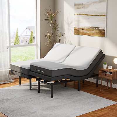#ad SPLIT KING Adjustable Electric Bed Frame Base Stress Massage W Remote Dual USB $789.00