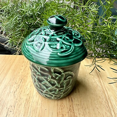 #ad St. Michaels House Pottery Preserve Pot Jam Green Celtic Design Made In Ireland $58.00