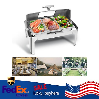 #ad 13.5L Buffet Chafer Roll Top Chafing Dish Heating Tray Stainless Steel W 3 Pots $129.67