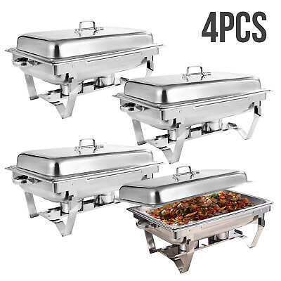 1 4 Pack 8 QT Stainless Steel Chafer Chafing Dish Sets Catering Food Warmer $48.99