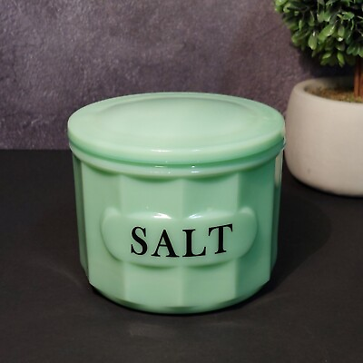 #ad #ad JADEITE GREEN DEPRESSION STYLE GLASS SALT BOWL CROCK Vintage Dish Kitchen Jar $28.95