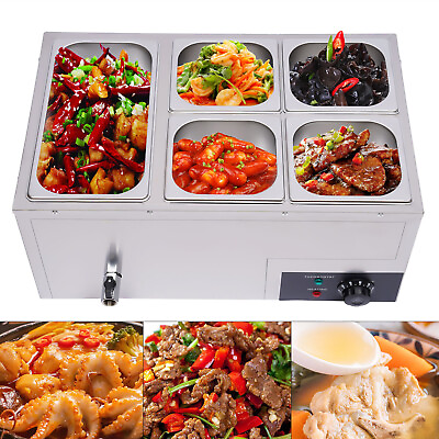 600W Commercial Food Warmer Stainless Steel Buffet Food Warmer 5 Pan With Lids $136.00