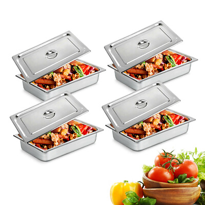 #ad 4Pcs Full Size Non stick Catering Buffet Food Warmer 4quot; Deep Steam Table Pans US $53.87