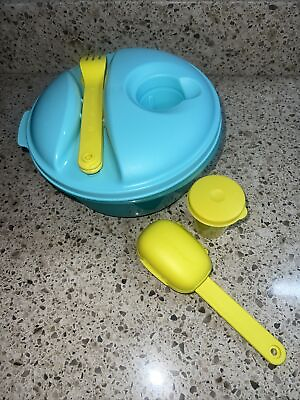 #ad #ad Tupperware Salad On the Go Container with Dressing Cup Knife Fork 5 3 4 Cup Teal $15.90