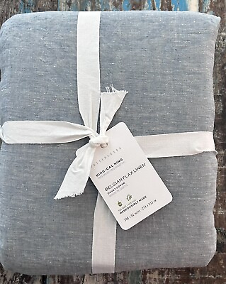 #ad Pottery Barn Belgian Flax Linen Duvet Cover King Cal King NWT Chambray Blue $139.00