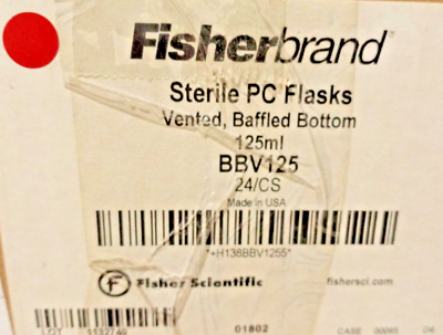 #ad Fisherbrand sterile shaker Flasks Vented Baffled 24 Cs 125 ml Cat#BBV12 5 $199.00