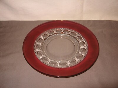 #ad Kings Crown Thumbprint US Glass Ruby Salad Plate 8 1 4quot; Diameter VGC $12.99