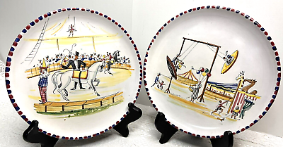 #ad 2 Italian MAF Circus Décor Pottery Salad Plates # 633 Hand Painted Made in Italy $19.96