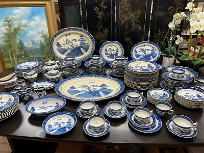 #ad #ad HUGE ANTIQUE SET “Real Old Willow” Dinner Set. 128 Pieces $4990.00