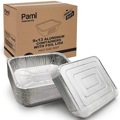 #ad Aluminum Food Containers With Lids Half Size Deep Pack of 25 9”x13” Oven... $43.16