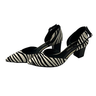 #ad Shoe of Prey Genuine Cow Fur Zebra Stripe Pointed Toe Block Heels 6.5 $40.00