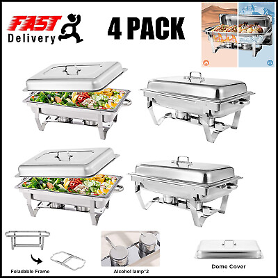 4 Pack 9.5QT Chafing Dish Food Warmer Stainless Steel Buffet Chafer Foldable Leg $129.90