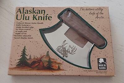 #ad Vintage Alaskan Ulu Knife of The Artic Cultured Moose Antler Handle Made Alaska $22.99