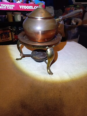 #ad vintage copper chafing dish with Wooden Handle $89.99