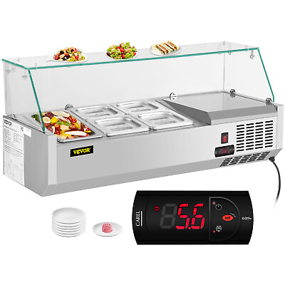 VEVOR 40quot; Countertop Refrigerated Salad Pizza Prep Station Glass Shield 5 Pans $809.99