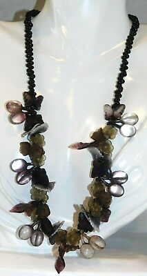 Fruit Salad Style Purple Black bead Violet Flower Leaf 20quot; Necklace 3c 110 $54.99