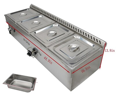 #ad 4*1 2Pan Stainless LP GAS Food Warmer with Pressure Relief Valve Catering Device $474.05