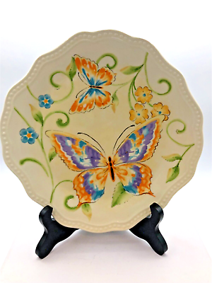 #ad Ironstone Pier 1 Ironstone Botanica Scalloped Salad Display Butterfly Plate $9.98