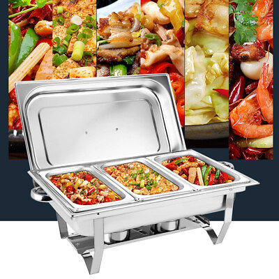 Stainless Steel 3 Pan Food Warmer Buffet Set Food Pan Catering Chafer with Lid $55.00