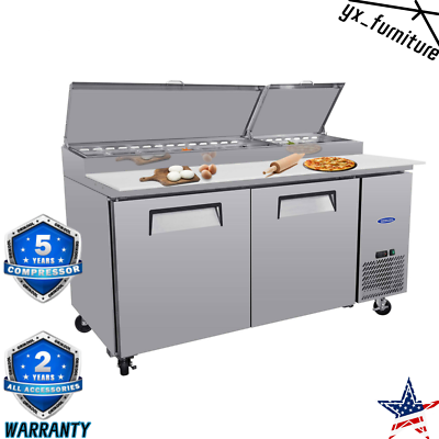 #ad 67quot; Double Door Stainless Steel Commercial Refrigerated Salad Pizza Prep Table $3123.75