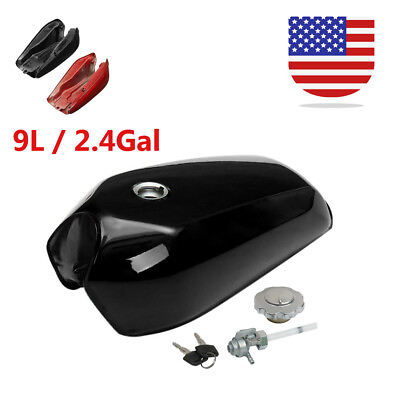 US 9L 2.4 Gallon Universal Cafe Racer Vintage Fuel Gas Tank w Cap Switch Red $203.99