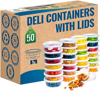 #ad 50Set 8oz Heavy Duty Small Round Deli Food Soup Plastic Containers Lids $20.90