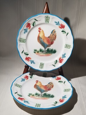 #ad Epoch salad plate Collection Red Rooster E812 chicken7.5quot; Set Of 2 $29.99