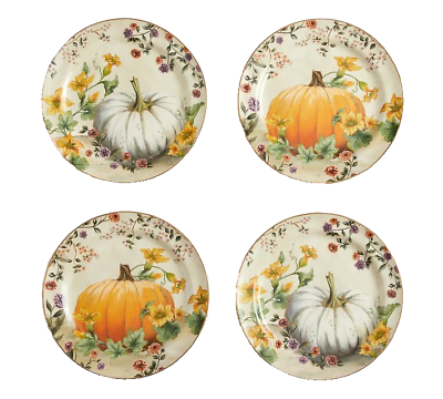 #ad #ad Pottery Barn Botanical Harvest Pumpkin Set Of 4 Stoneware Salad Plates NIB $65.00