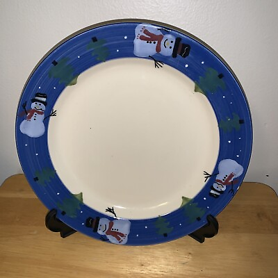 Hartstone Pottery Forest Night Snowman Handpainted Round Platter 11.5 USA $20.00