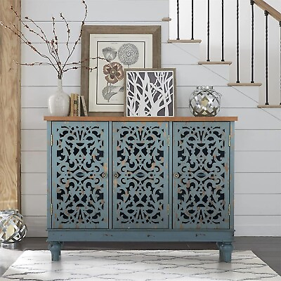 Accent Storage Cabinet Sideboard Buffet Distressed Farmhouse 3 Doors Living Room $192.05