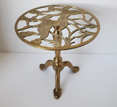 Brass Table Teapot Warmer Bird Table Stand Decor Vintage Free Shipping $74.00