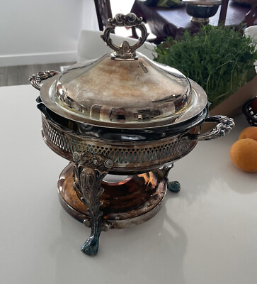 Vintage Anchor Hocking Dish 3 Quart Silver Plated Chafing Food Warmer With Lid $59.00