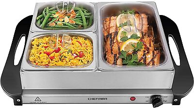 #ad Chefman Electric Buffet ServerWarming Tray w 3 Chafing Dishes Stainless Steel $60.02