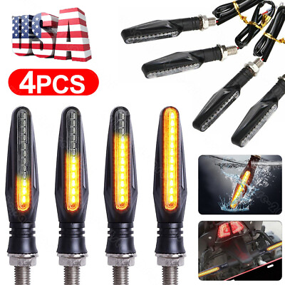 4x Flowing LED Motorcycle Turn Signals Light Blinker Indicator Tail Lights Amber $11.90