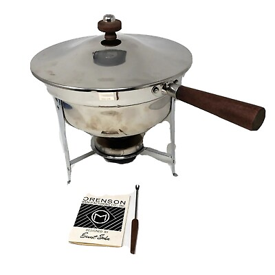 #ad Vintage Chafing Dish Fondue Pot Orenson Ernest Sohn Stainless Atomic Mid Century $39.00