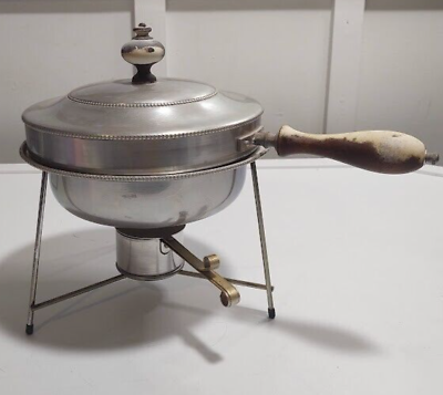 #ad Vintage Aluminum Chafing Dish Pot Set with Wooden Handles 5 Piece BUENILUM $20.00