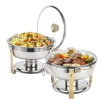 #ad 5 Qt Chafing Dish Buffet Set with Visible Glass Lid and Holder Gold glass $139.48