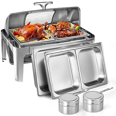 #ad 9 Quart Roll Top Chafing Dish Buffet Set Stainless Steel Food Warmer Chafer $129.90