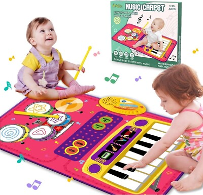 #ad Piano Mat: Baby Toys for 1 Year Old Girls 2 in 1 Music Mat with Keyboard amp; Drum $10.49