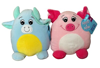 Easter Plush Roly Poly Farm Pals Plush Blue Cow amp; Pink Pig Squeeze amp; Squish NEW $20.00