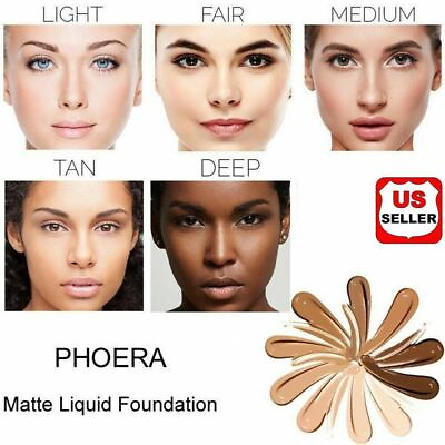 PHOERA Foundation Makeup Full Coverage Fast Base Brighten long lasting Shade US $6.98