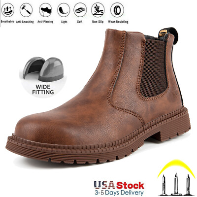 Men#x27;s steel toe boot Leather Work Boots Non slip Safety Construction Shoes $31.27