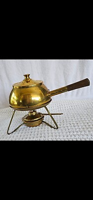 #ad Vintage Cooper brass Chafing Dish Buffet Server Warming Stand Set Of 4 Cespedes $37.00