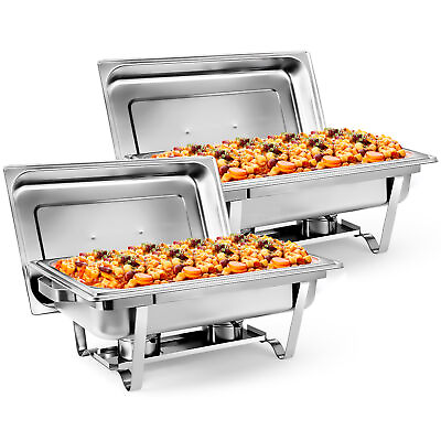 #ad 2 Pack Chafing Dish Buffet Set 8Qt Stainless Steel Complete Chafer w Fuel Holder $62.58