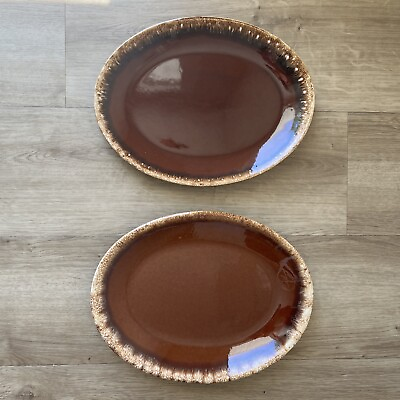 #ad Two Vintage Hull Pottery Brown Drip Glaze Oven Proof 12quot; Oval Serving Platter $25.00